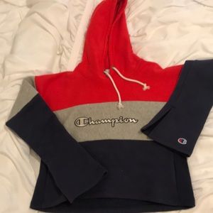 Champion red/gray/navy cropped hoodie
